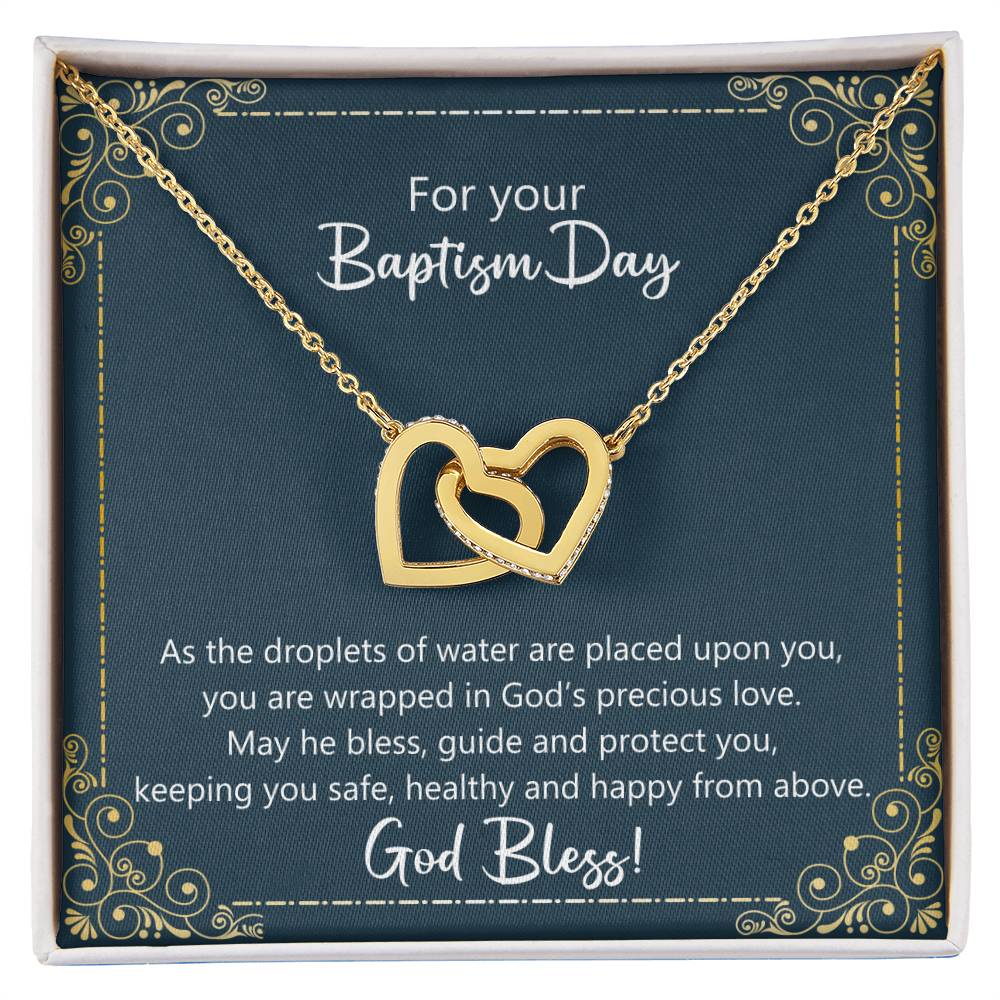 Baptism Gift - May God Keep You Safe Necklace Interlocking Hearts Necklace