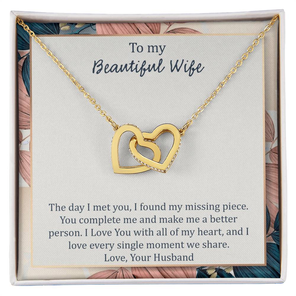 To My Wife The Day I Met You - Leaf Interlocking Hearts Necklace