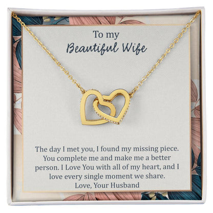 To My Wife The Day I Met You - Leaf Interlocking Hearts Necklace
