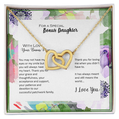 Bonus Daughter From Bonus Mom No Dna But You Have My Heart Interlocking Hearts Necklace