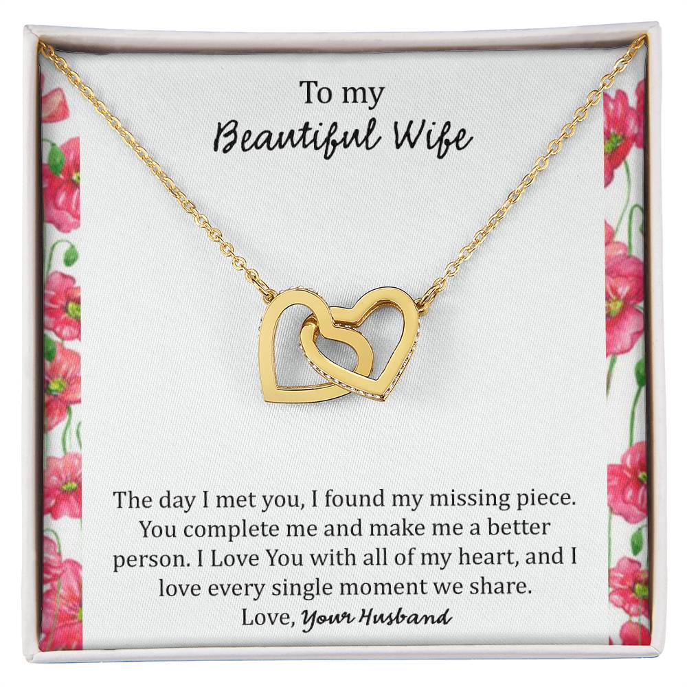 To My Wife The Day I Met You - Floral Interlocking Hearts Necklace