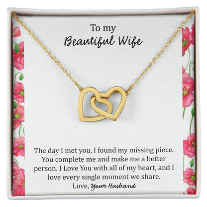 To My Wife The Day I Met You - Floral Interlocking Hearts Necklace