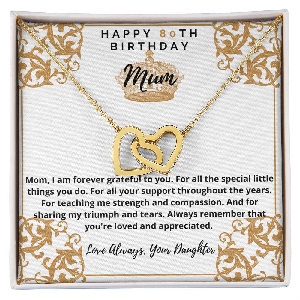 80Th Birthday Mum From Daughter Interlocking Hearts Necklace
