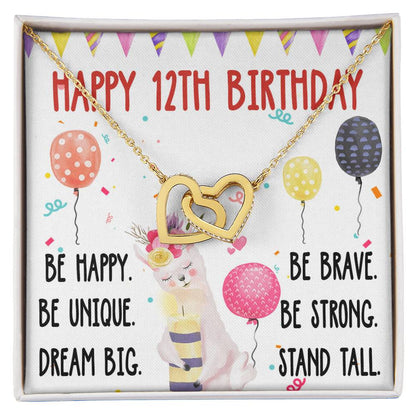 12Th Birthday Necklace Gift For Girl Daughter Birthday Gift For 12 Years Old Teen Birthday Gift Cute Llama Interlocking Hearts Necklace
