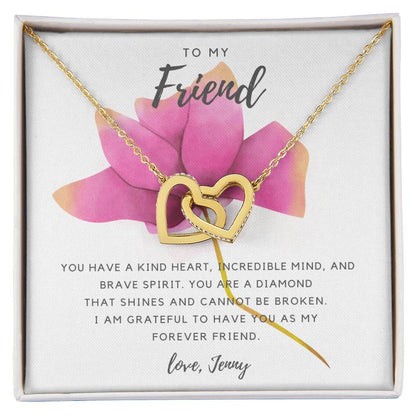 Friend Necklace - Pink Rose Interlocking Hearts Necklace