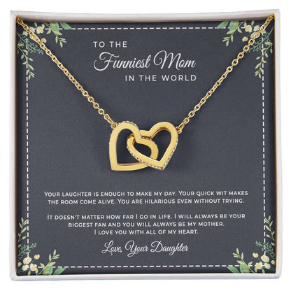 To The Funniest Mom In The World Interlocking Hearts Necklace