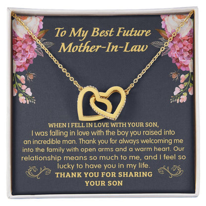 Gift For Future Mother-In-Law - The Boy You Raised - Interlocking Interlocking Hearts Necklace