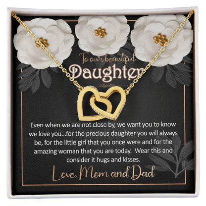 Daughter Away Necklace Gift From Mom And Dad Interlocking Hearts Necklace