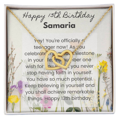 13Th Birthday Card Interlocking Hearts Necklace