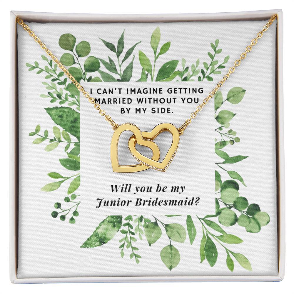 Be Junior Bridesmaid Square Foliage Interlocking Hearts Necklace