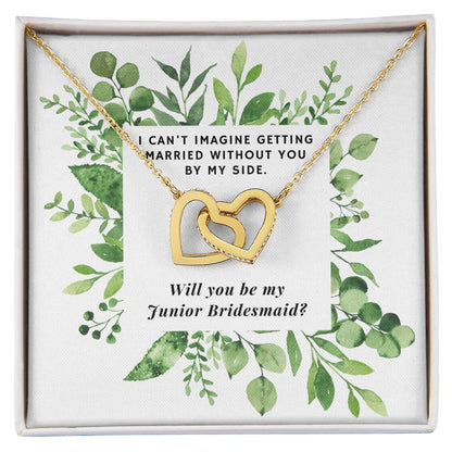 Be Junior Bridesmaid Square Foliage Interlocking Hearts Necklace