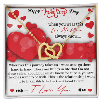 Valentines Day Love Necklace - Gift Interlocking Hearts Necklace