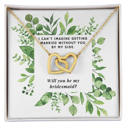 Bridesmaid Greenery Square Interlocking Hearts Necklace