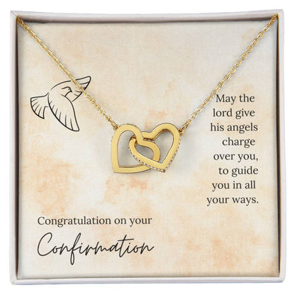 Congratulation On Your Confirmation - May The Lord Give His Angels Charge Over You To Guide You In All Your Ways - Necklace Interlocking Hearts Necklace