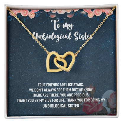 Unbiological Sister Gift Interlocking Hearts Necklace