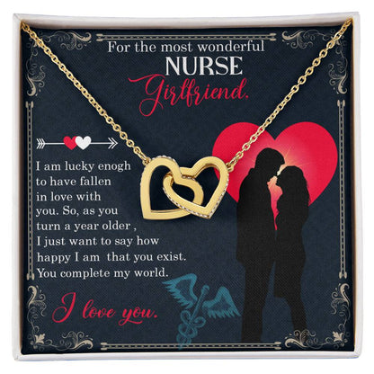 For The Most Wonderful Nurse Girlfriend - Interlocking Heart Necklace Interlocking Hearts Necklace