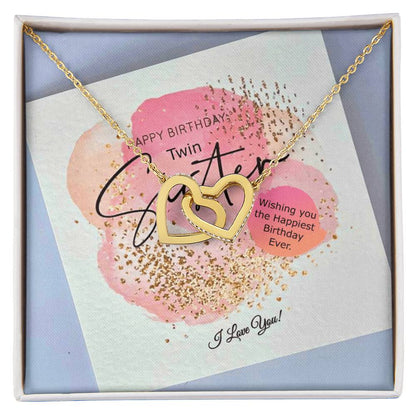 Double Hearts Necklace Happy Birthday Twin Sister Wishing You The Happiest Birthday Ever I Love You Interlocking Hearts Necklace