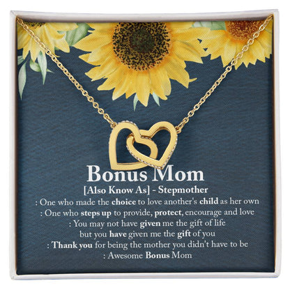 Awesome Bonus Mom - Interlocking Heart Necklace Interlocking Hearts Necklace