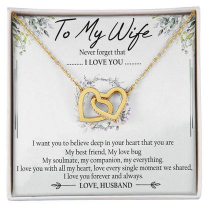 To My Wife Interlocking Hearts Necklace Message Card