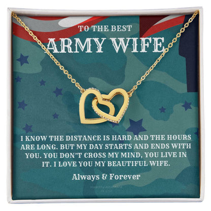Army Wife Gift Military Gift Wife To The Best Army Wife In The World Army Jewelry Deployment Necklace Deployment Gift Gift For Army Wife Interlocking Hearts Necklace