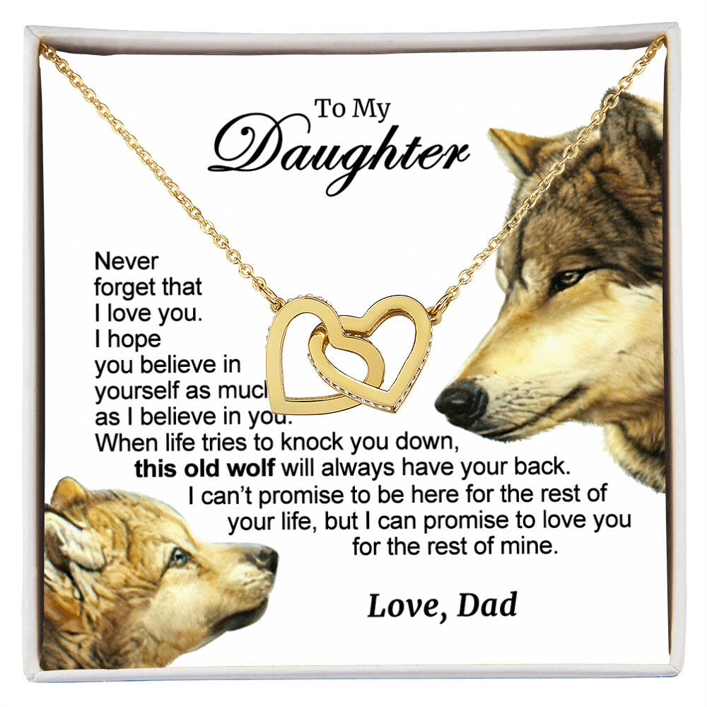 For Your Daughter - This Old Wolf Will Always Have Your Back Interlocking Hearts Necklace