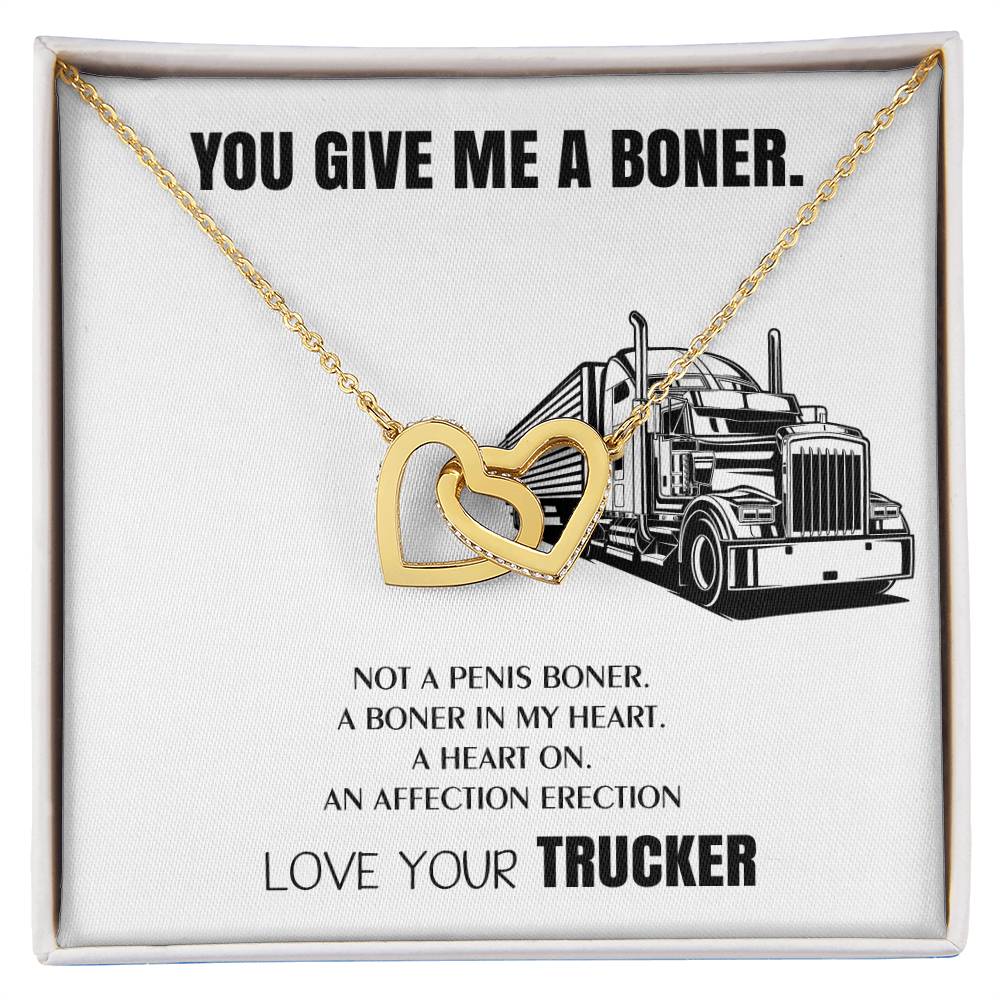 Truck Driver Wife Gifts You Give Me A Boner Truck Driver Wife Necklace Trucker Love For Soulmate Interlocking Hearts Necklace