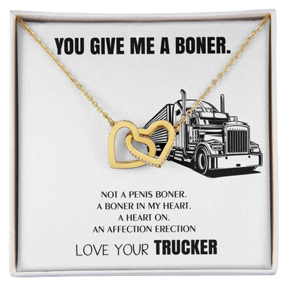 Truck Driver Wife Gifts You Give Me A Boner Truck Driver Wife Necklace Trucker Love For Soulmate Interlocking Hearts Necklace