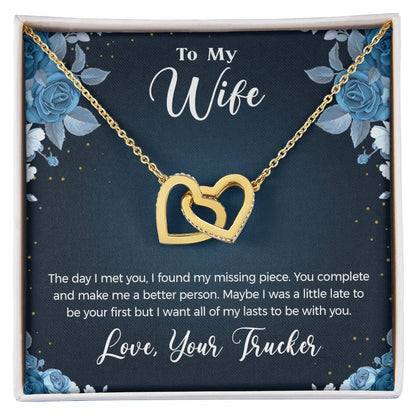 To Wife - From Trucker - You Complete Me Necklace Interlocking Hearts Necklace