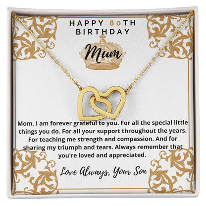 80Th Birthday Mum From Son Interlocking Hearts Necklace
