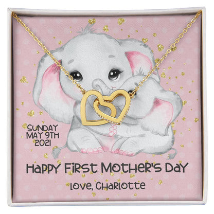 Customizable Happy First Mothers Day Interlocking Hearts Necklace