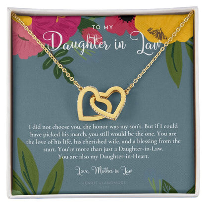 Daughter-In-Law Gift Necklace Wedding Gift Jewelry From Mother-In Law Gift For Bride Daughter-In-Heart Interlocking Hearts Necklace