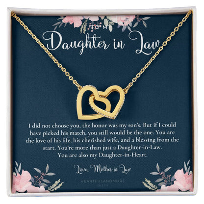 Daughter-In-Law Gift Necklace Wedding Gift Jewelry From Mother-In Law Gift For Bride Daughter-In-Heart Interlocking Hearts Necklace