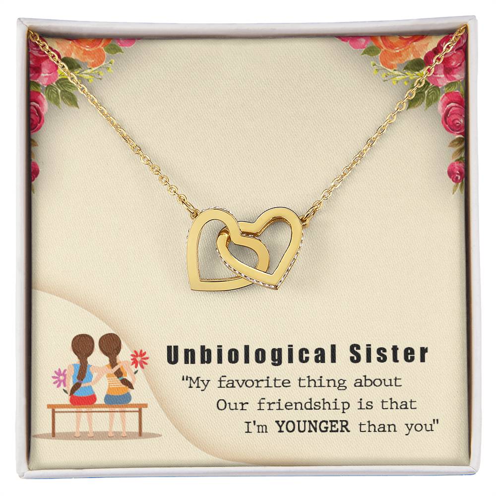 Unbiologocal Sister Interlocking Hearts Necklace