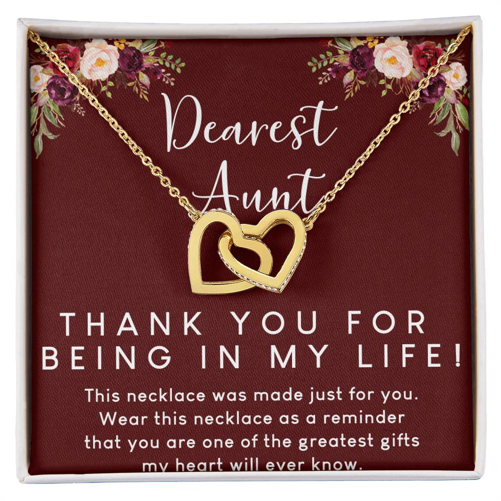 Dearest Aunt Interlocking Hearts Necklace Message Card