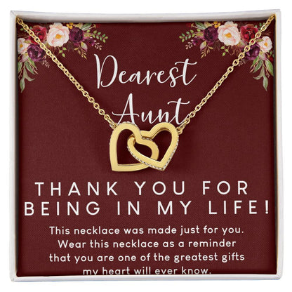 Dearest Aunt Interlocking Hearts Necklace Message Card