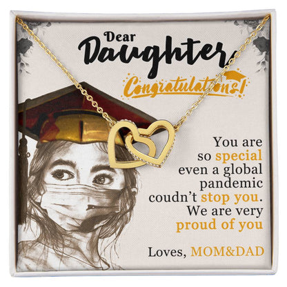 Dear Daughter! Loves Mom&Dad Interlocking Hearts Necklace