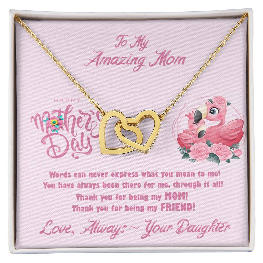 Flamingo Mom'S Day Two Hearts Necklace Interlocking Hearts Necklace