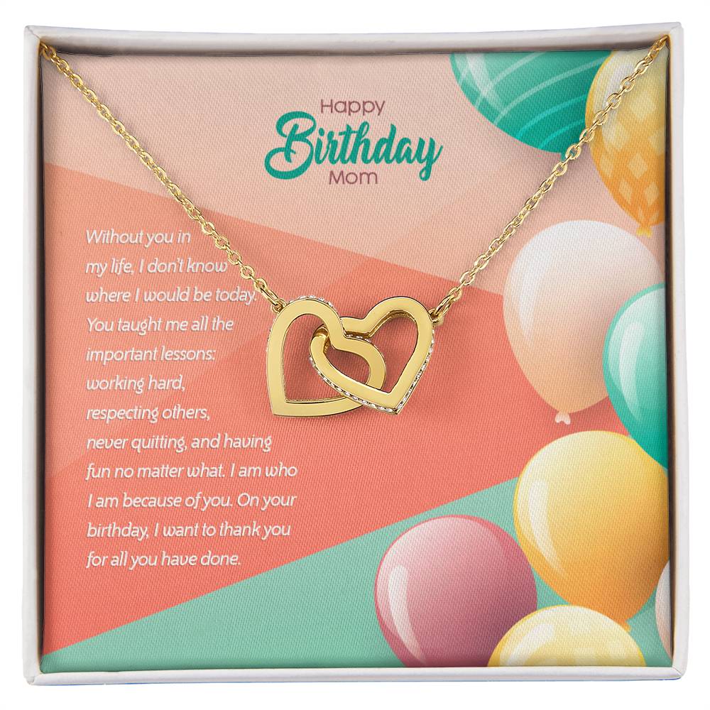 Birthday Edition Thank You Mom! For All You'Ve Done - Interlocking Hearts Necklace