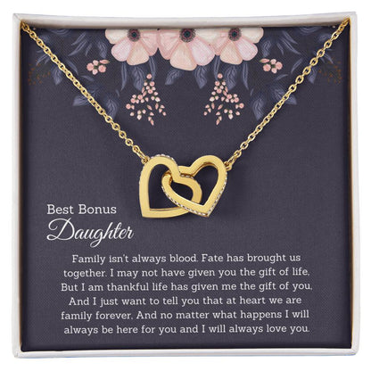 Bonus Daughter Gift Necklace Jewelry Handmade Usa Fate Has Brought Us Together Beautiful 14K Gold Forever Family Locked Hearts Interlocking Hearts Necklace