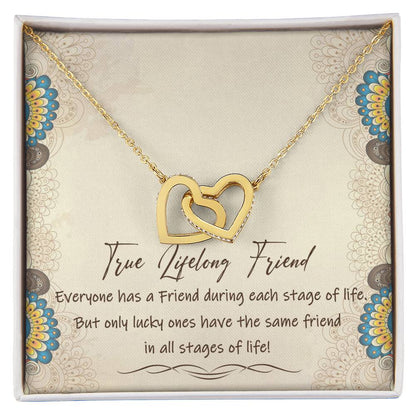 True Lifelong Friend Interlocking Hearts Necklace Message Card