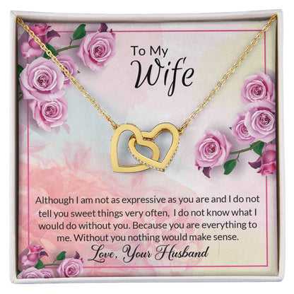 Two Hearts Beat As One Message Card Necklace Interlocking Hearts Necklace