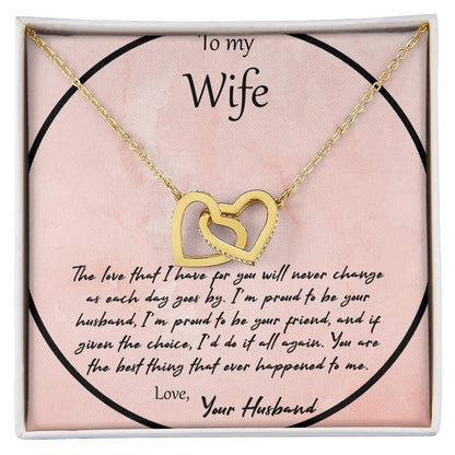 To My Wife The Love That I Have For You - Pink Interlocking Hearts Necklace