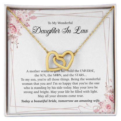To My Wonderful Daughter In Law - Interlocking Heart Necklace Interlocking Hearts Necklace