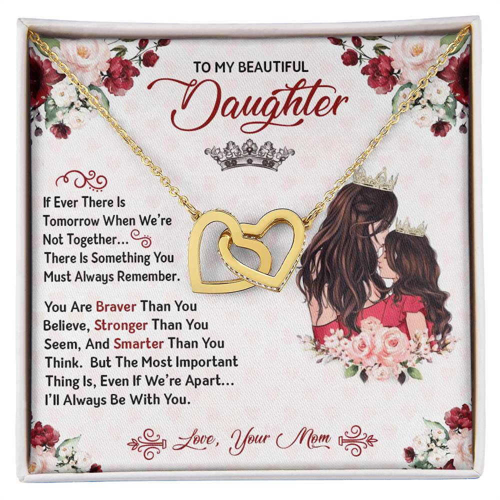 You Are Braver Stronger Smarter Heart Necklace Gift Set - To My Daughter Interlocking Hearts Necklace