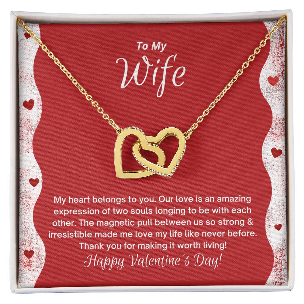 To My Wife - My Heart Belongs To You - Happy Valentine'S Day Interlocking Hearts Necklace