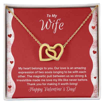 To My Wife - My Heart Belongs To You - Happy Valentine'S Day Interlocking Hearts Necklace