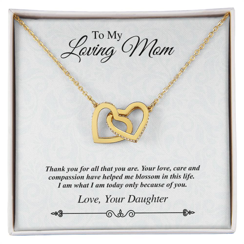 'To My Loving Mom' Linked Hearts - Thank You For All That You Are Interlocking Hearts Necklace