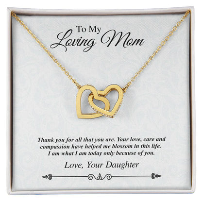 'To My Loving Mom' Linked Hearts - Thank You For All That You Are Interlocking Hearts Necklace