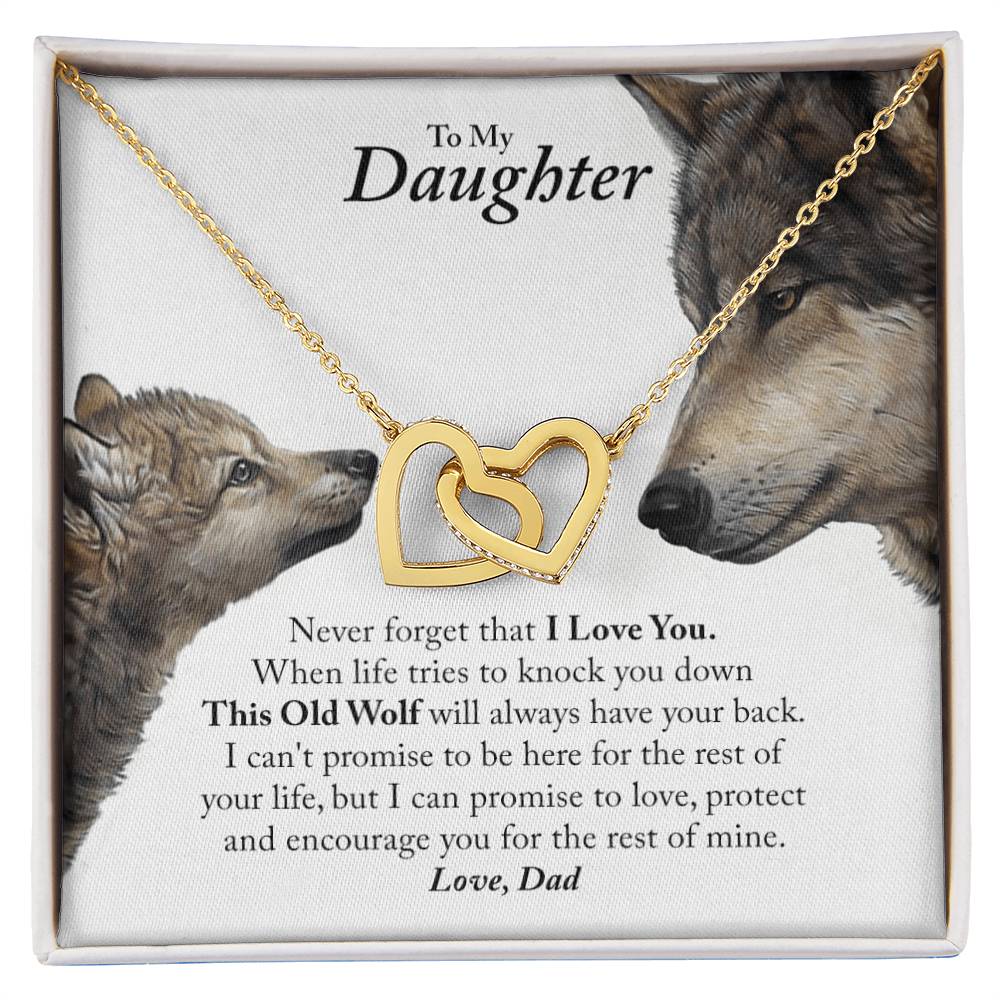 Daughter - This Old Wolf Will Always Have Your Back In Usa Interlocking Hearts Necklace