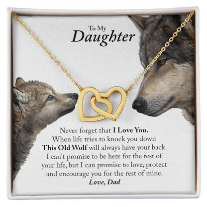 Daughter - This Old Wolf Will Always Have Your Back In Usa Interlocking Hearts Necklace